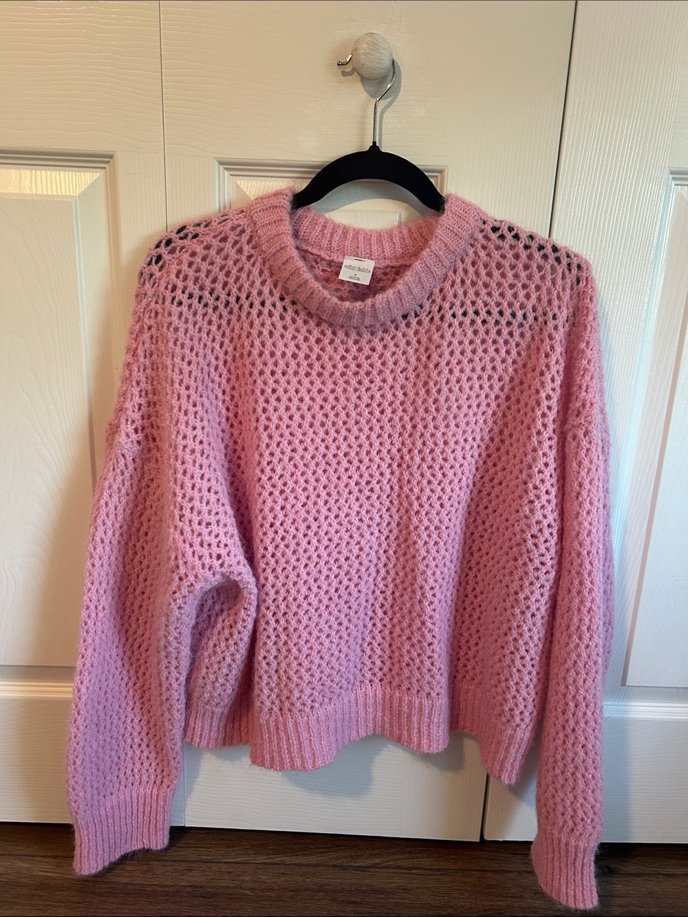 wild fable Pink Open-Weave Crewneck Sweater